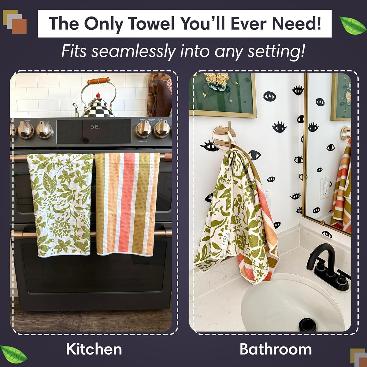 2 Double Sided Microfiber Hand Towels, 17x27 Inches Waffle Design Kitchen Towels Set, Durable &