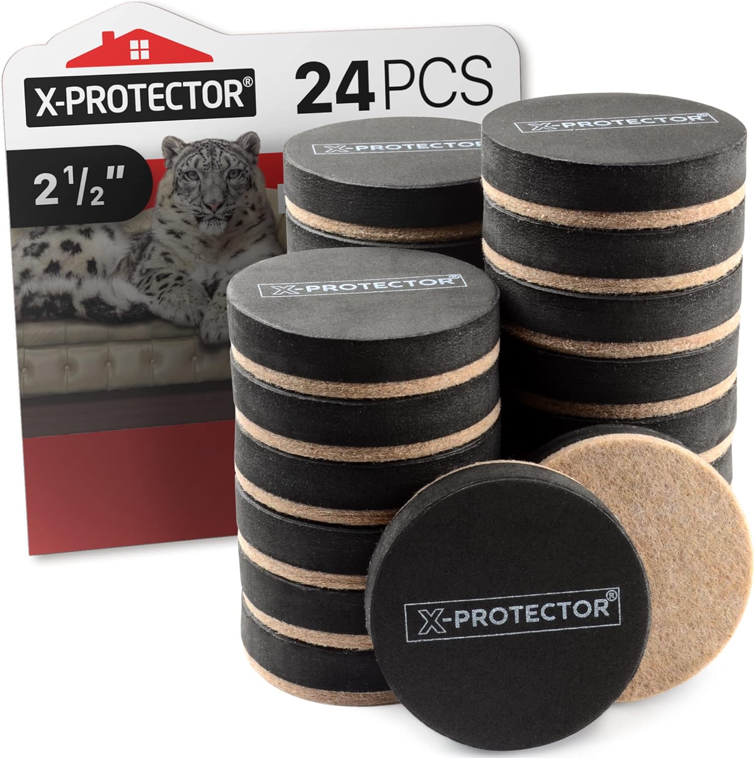 Felt Furniture Sliders Hardwood Floors X-PROTECTOR – 24 PCS 2 1/2 inch Furniture Sliders – Heavy