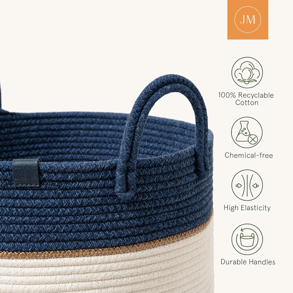 LA JOLIE MUSE Woven Basket Rope Storage Baskets - Large Cotton Organizer, Basket for Baby Blanket