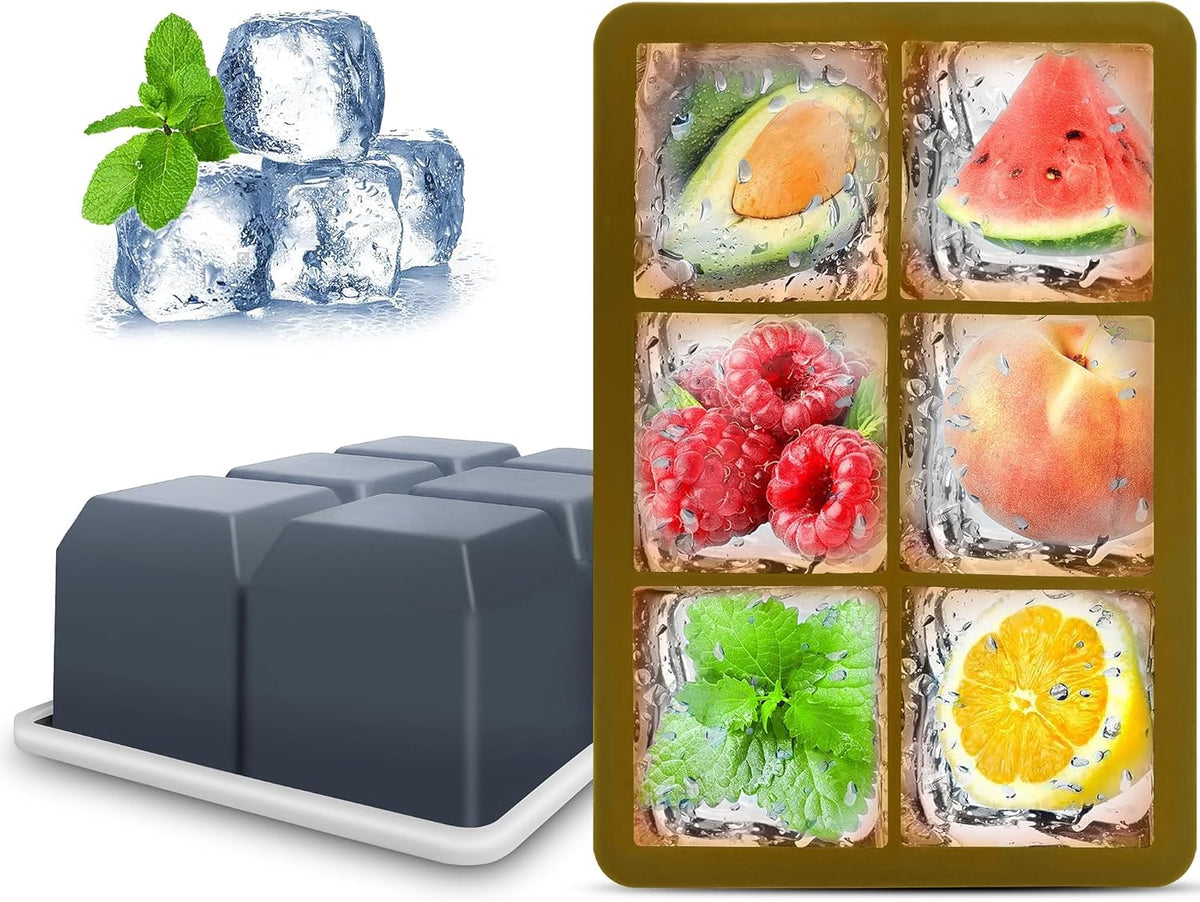 Silicone Ice Cube Trays with Lids,Large Square Ice Cube Molds for Freezer, Whiskey, Cocktail
