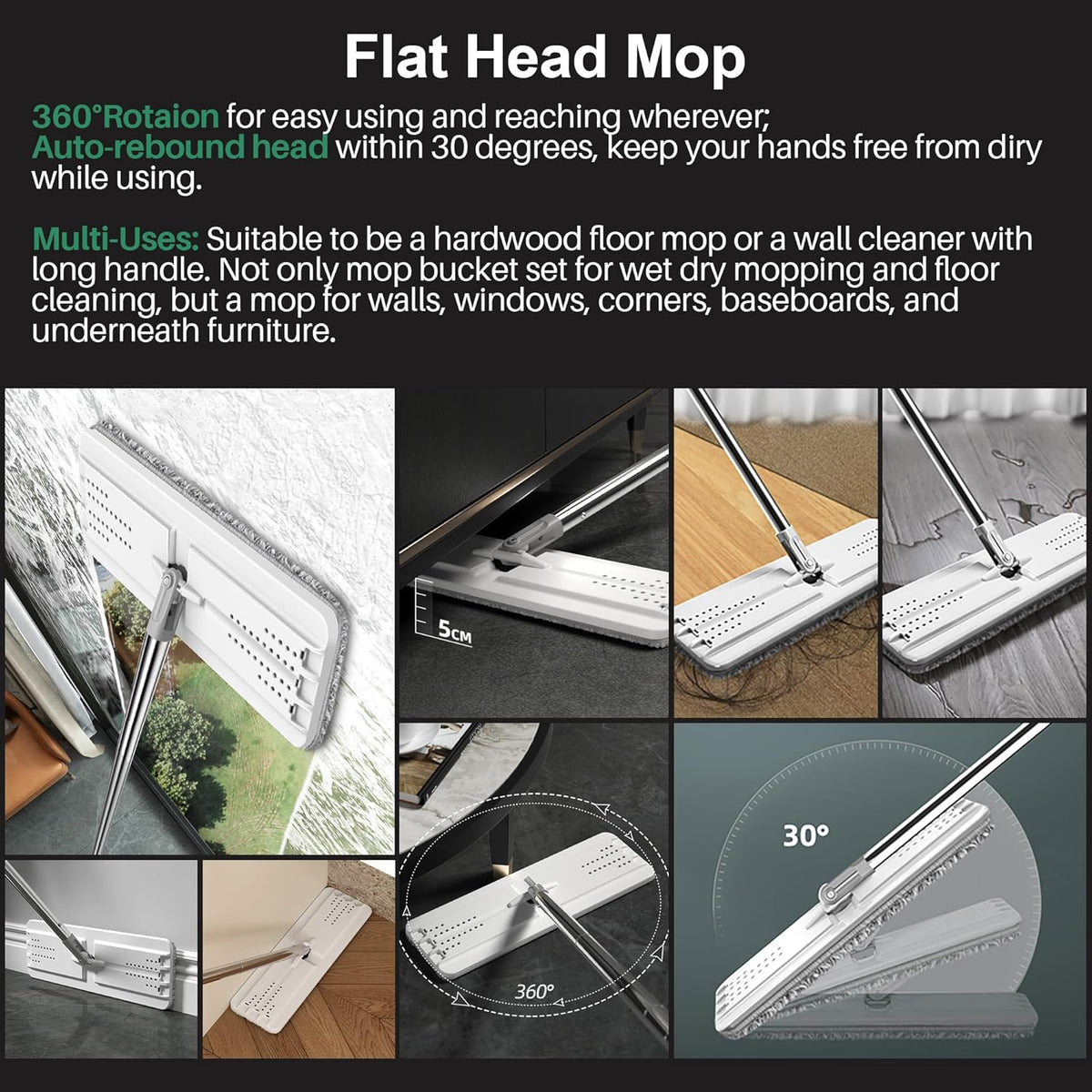 JOYMOOP Mop and Bucket with Wringer Set for Home, Flat Mop and Bucket System, Mops for Floor