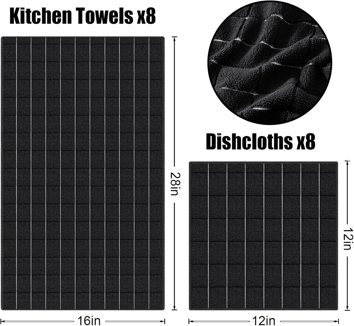 Homaxy Microfiber Kitchen Towels and Dishcloths Set, 16 Pack Soft and Absorbent Dish Hand Towels