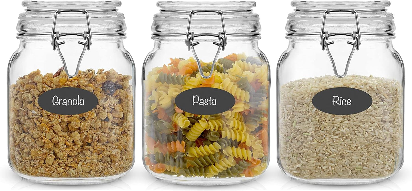 JoyJolt Airtight Glass Jars with Lids Set of 3. 32oz Glass Jar with Lid and 6 Silicone Seals! Med