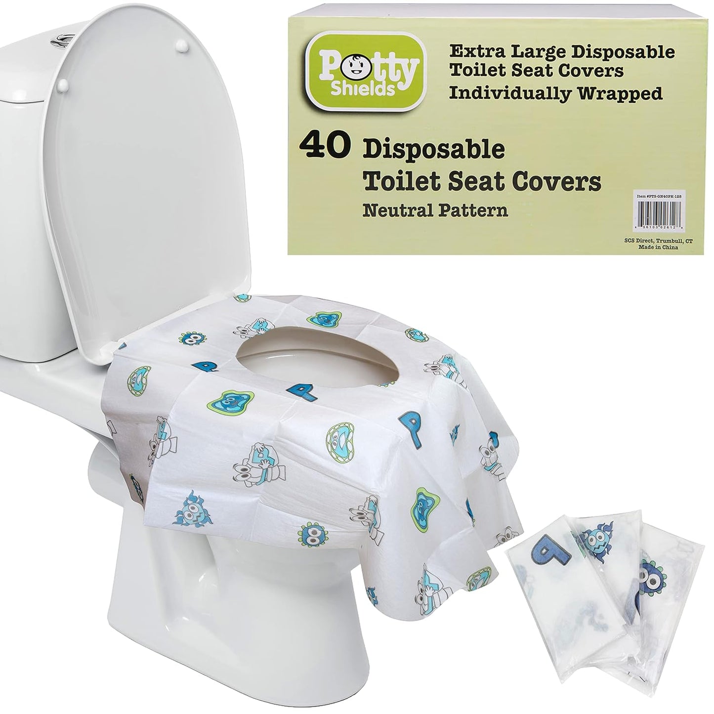 Toilet Seat Covers Disposable (40 Pack) - XL Waterproof Toilet Cover for Toddlers, Kids & Adults