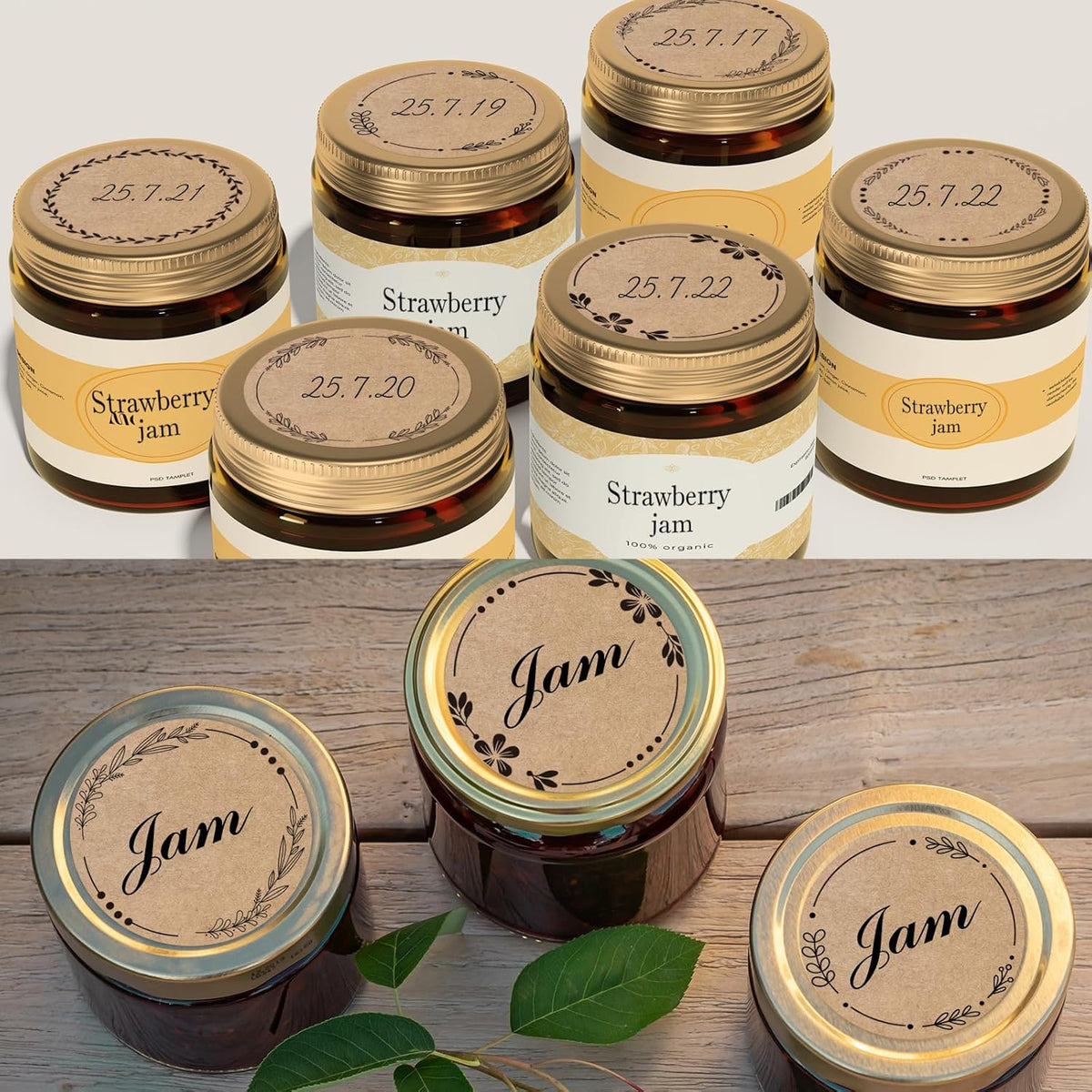 2" Brown Label Stickers for Jars and Lids, Kraft Sticker Labels for Pantry, Mason Jars, Canning