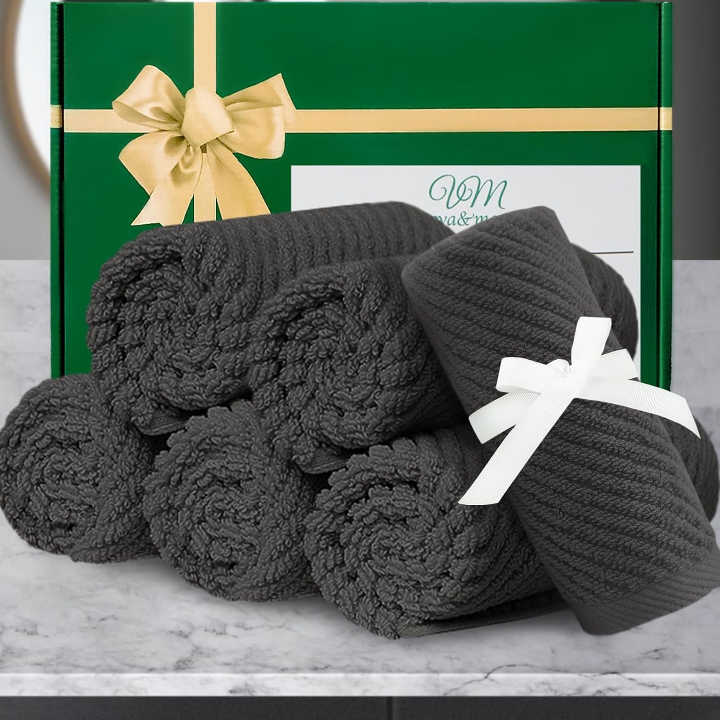 VOOVA & MOVAS Grey Washcloths (6PC, 13"x13") - 100% Cotton | Thick | Quick Dry | Light Weight, 6