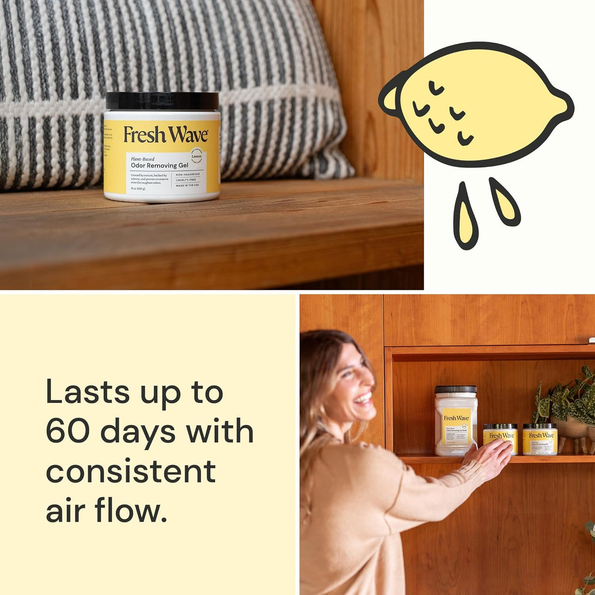 Fresh Wave Lemon Odor Removing Gel, 15 oz. | Odor Absorbers for Home | Safer Odor Relief | Natural