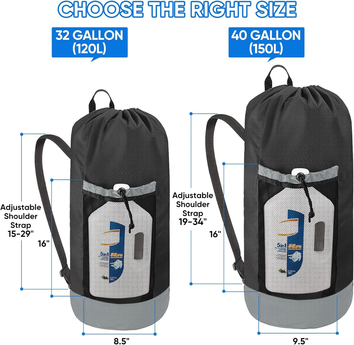 BALEINE 150L Laundry Bag Backpack, 900D Oxford Fabric Large Travel Laundry Bags with Shoulder