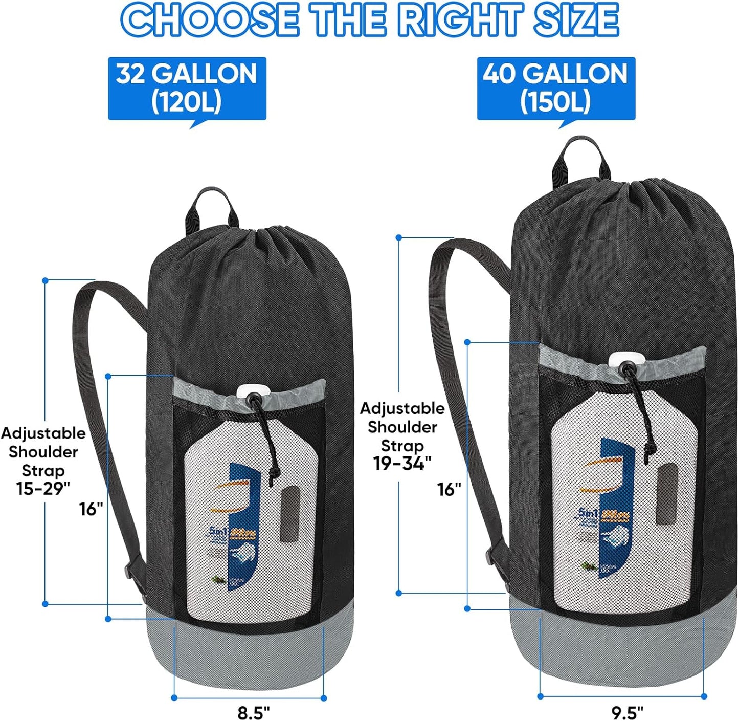 BALEINE 120L Laundry Bag Backpack, 900D Oxford Fabric Large Travel Laundry Bags with Shoulder