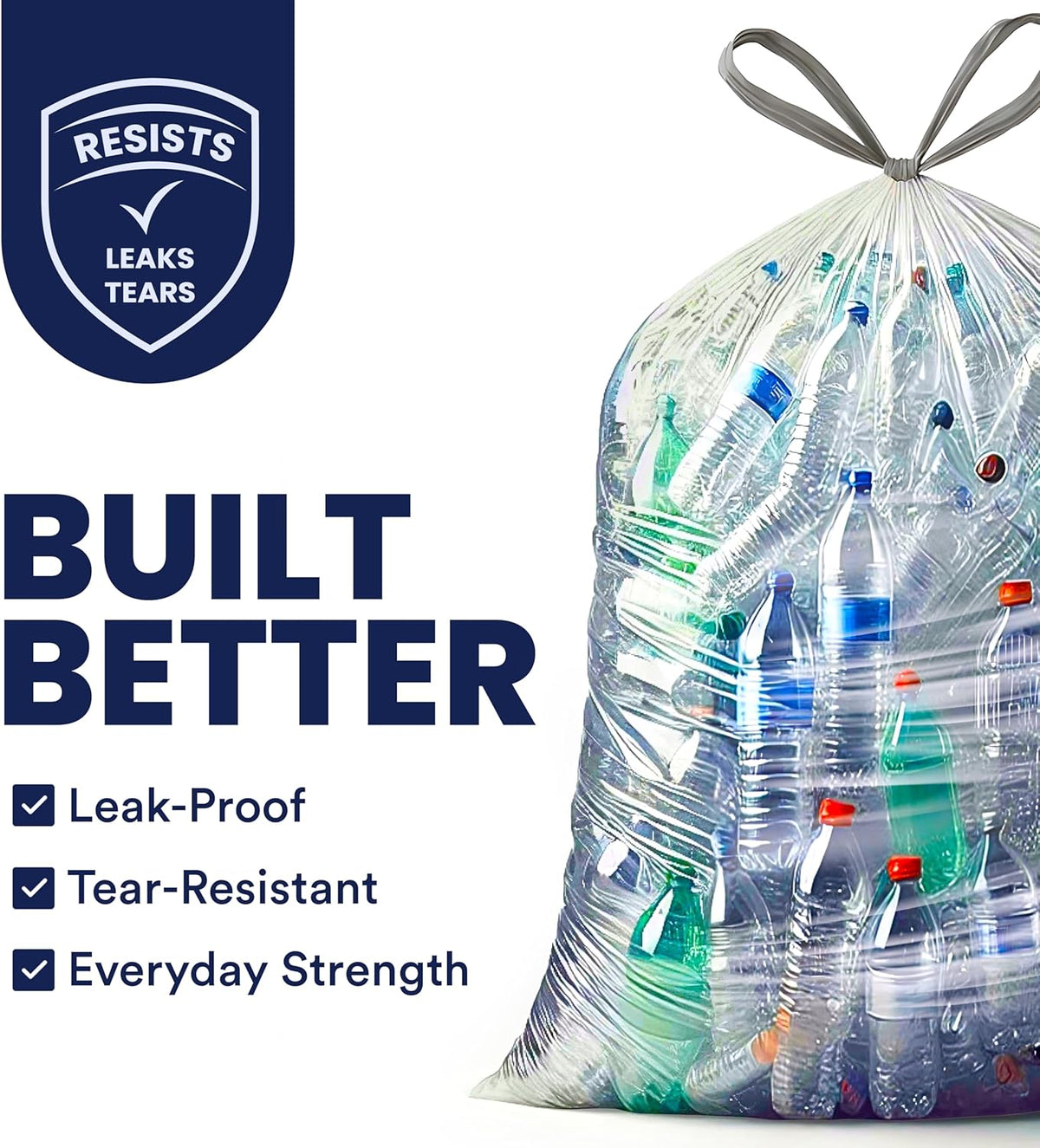 Plasticplace 32-33 Gallon Recycling Bags │ 0.9 Mil │ Clear Drawstring Garbage Can Liners │ 33" x