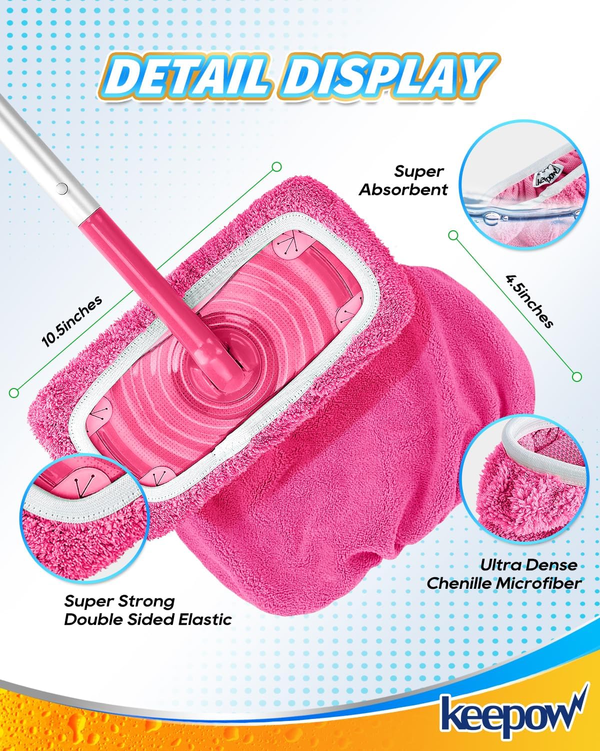 KEEPOW 6 Pack Reusable Mop Pads Compatible with Swiffer Sweeper, Coral Fleece Pink Washable Swiffer
