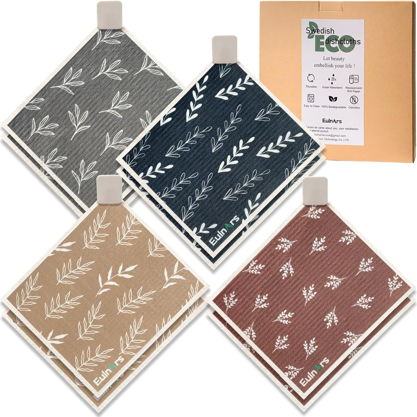 Swedish Dishcloths, 8 Pack Reusable Paper Towels with Clips, Quick Drying Dish Towels, Super