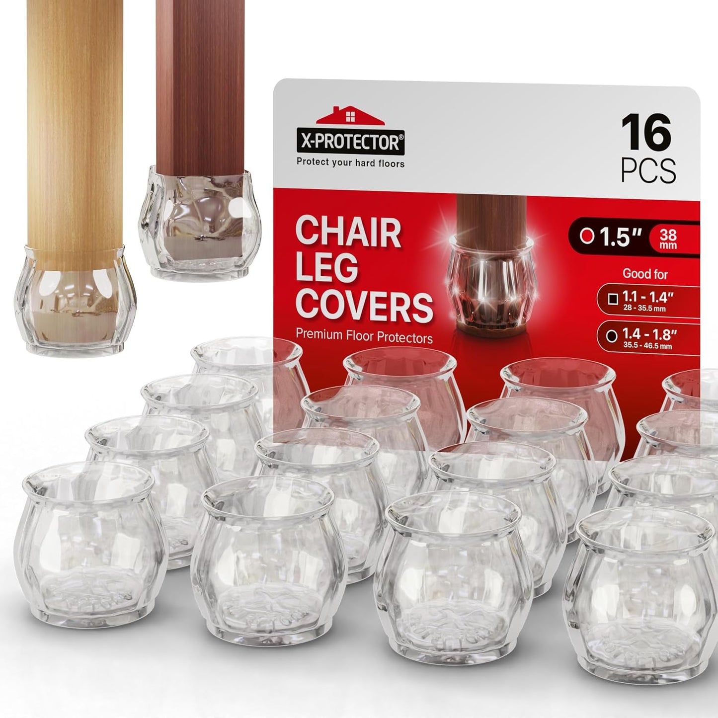 X-Protector Silicone Chair Leg Floor Protectors with Non-Slip Bottom - 16 PCS - Anti-Slip Chair Leg