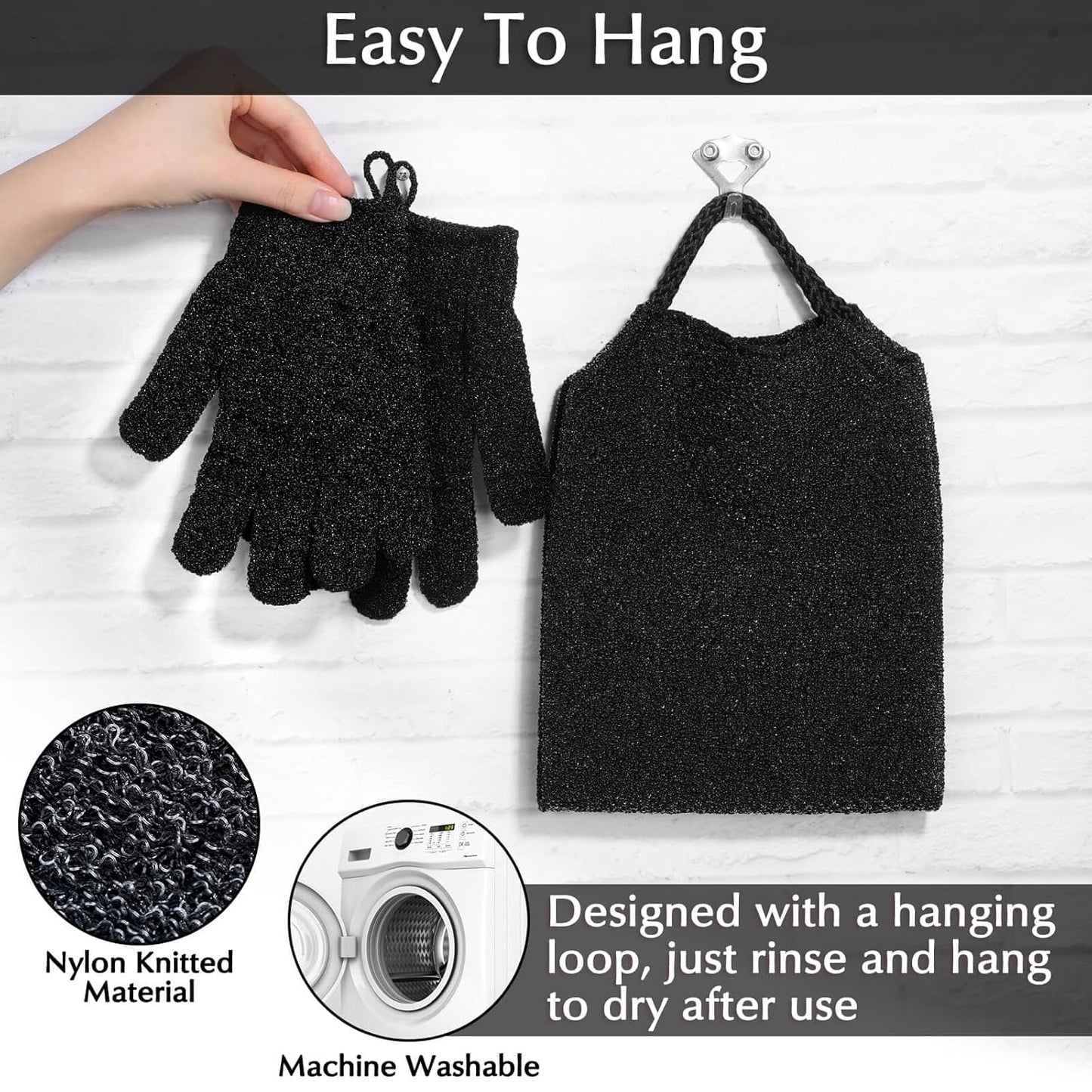Anezus Exfoliating Back Scrubber Bath Gloves Set, Exfoliating Shower Towel with Shower Gloves for