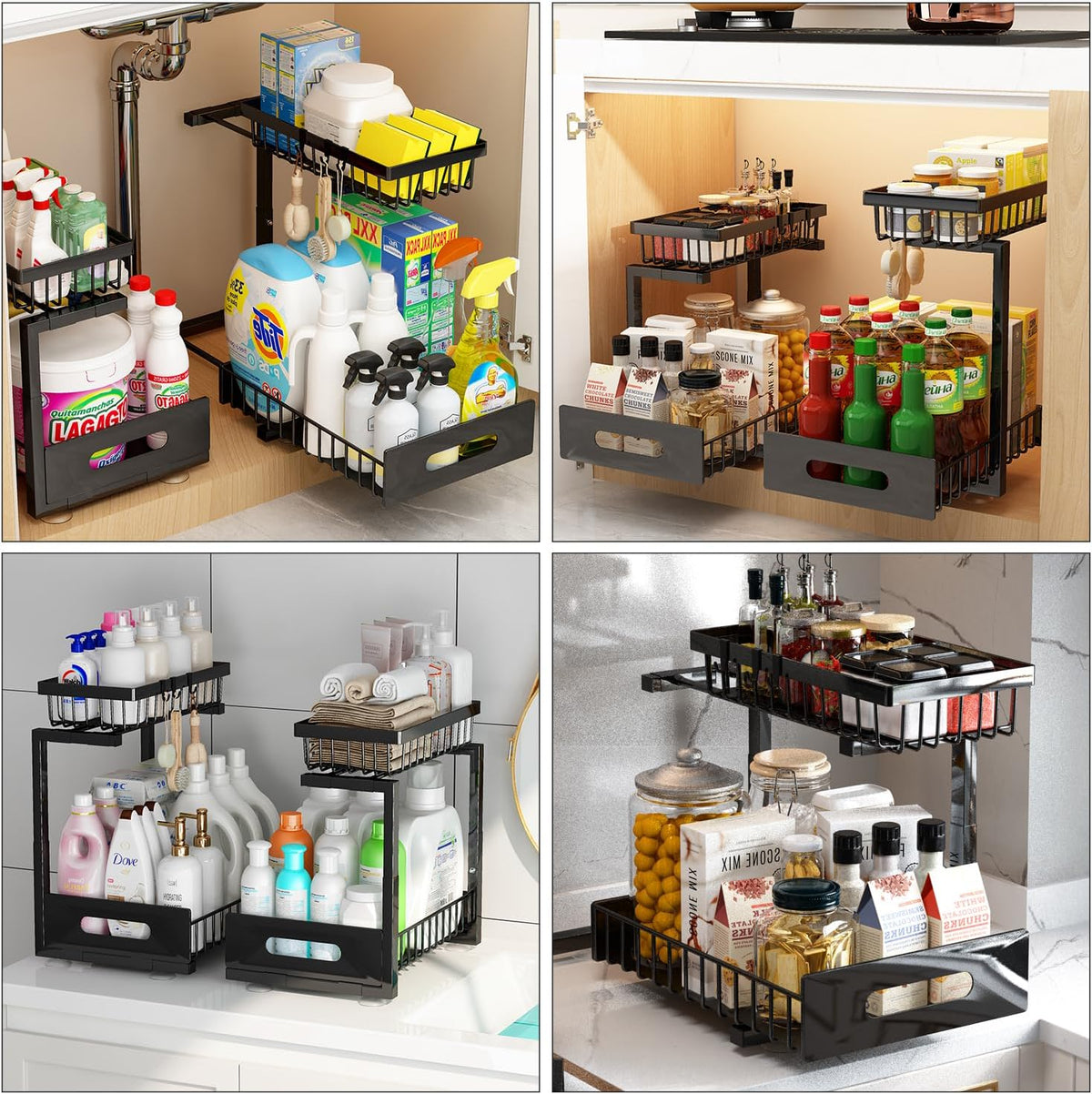 ADBIU Under Sink Organizer(10 Seconds Installation), 2 Packs 2 Tier Expandable Height (11" - 16")