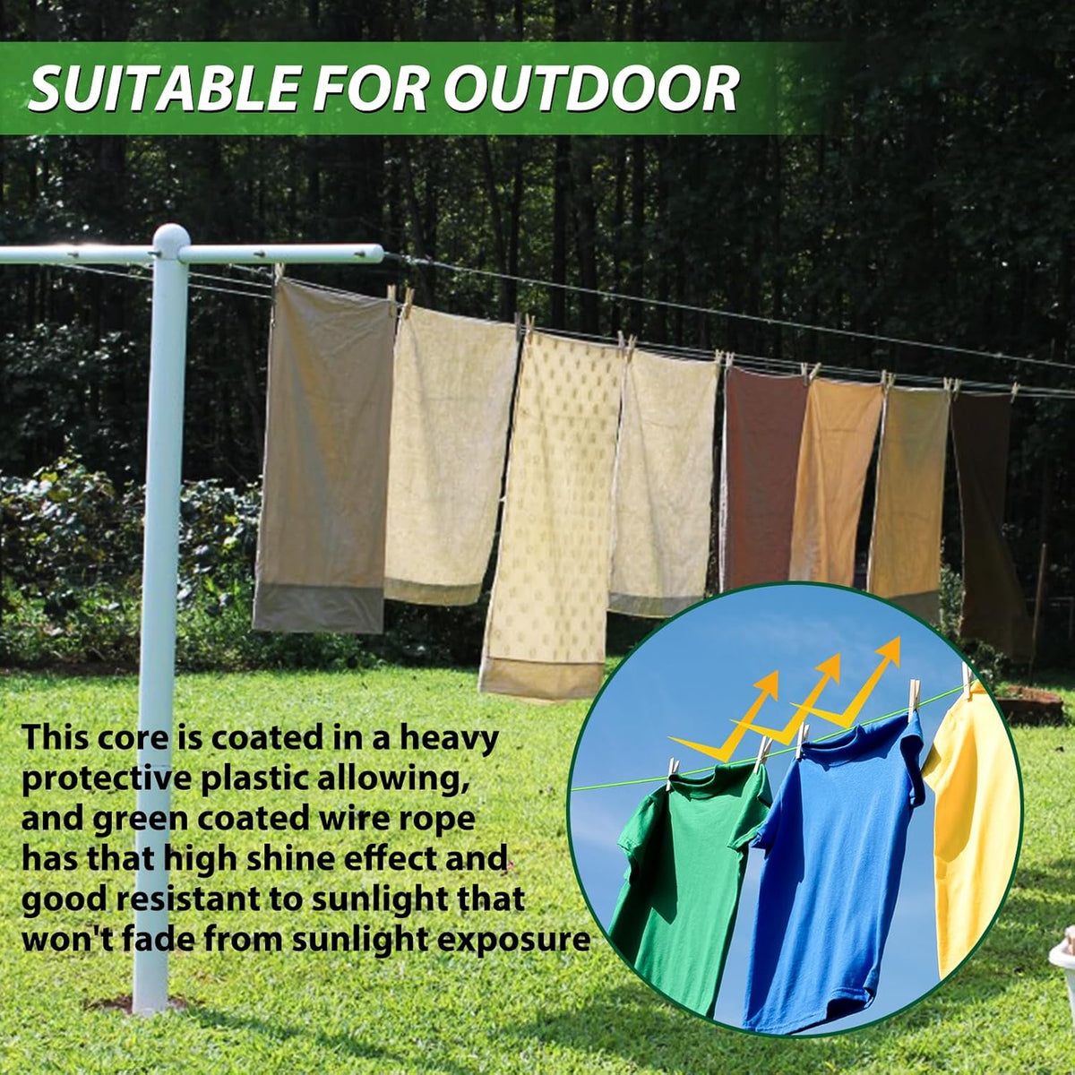 1/8" Wire Rope, 100 Ft PVC Coated Wire Cable Metal Steel Cable Trellis Kit, Multi-use Clothes Line