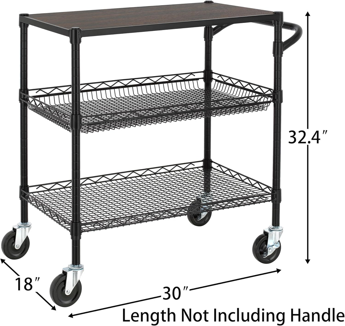 Finnhomy 3 Tier Heavy Duty Commercial Grade Utility Cart with Wood Top, Wire Rolling Cart with