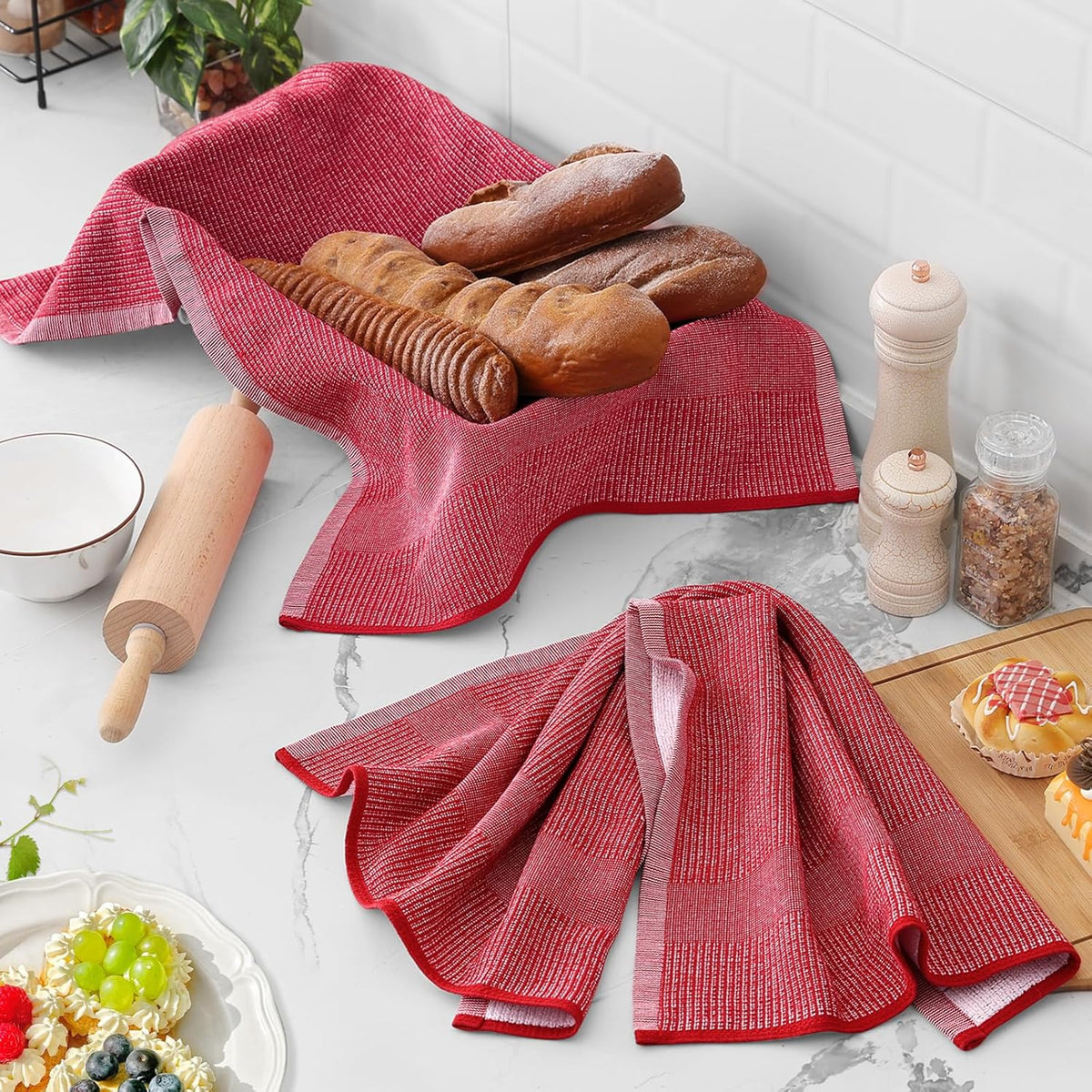 Homaxy Premium Kitchen Towels(18”x 28”, 6 Pack), Large Cotton Kitchen Hand Towels, Flat and Terry