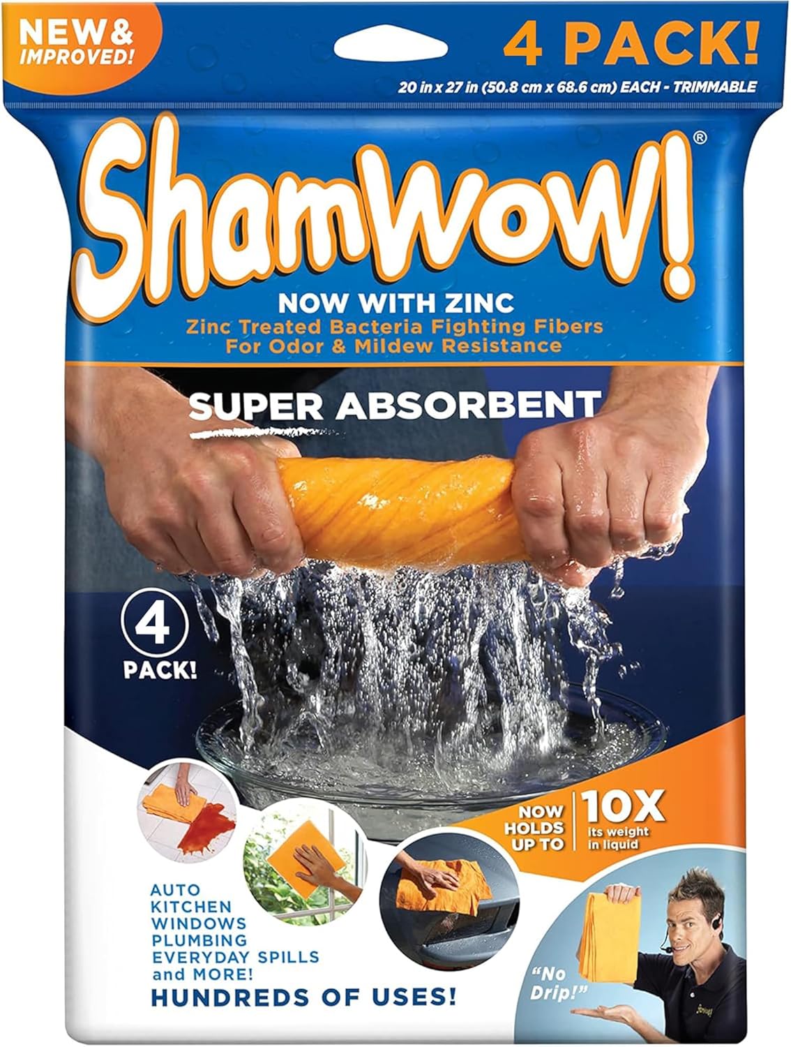 ShamWow Original Super Absorbent Multi-Purpose Cleaning Shammy Chamois Towel Cloth - Holds 10X its