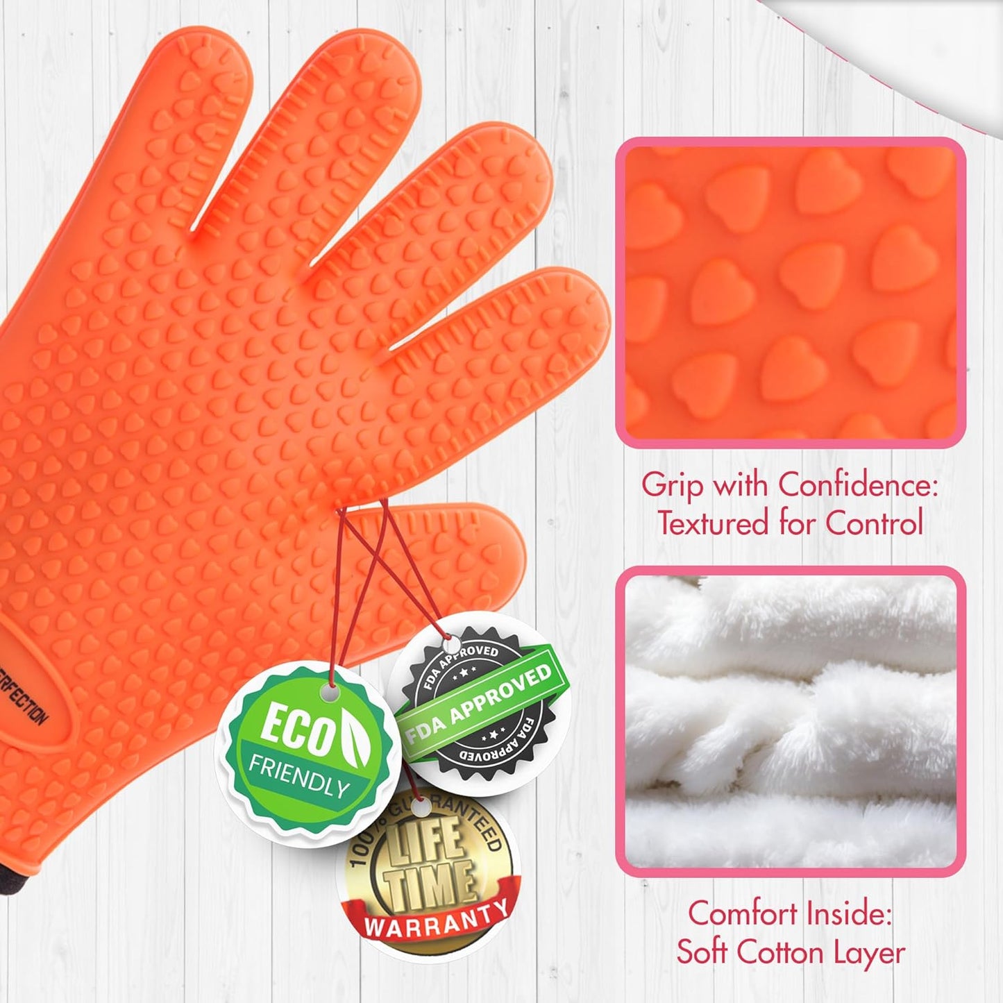 KITCHEN PERFECTION Silicone Smoker Oven Gloves For Women -Extreme Heat Resistant BBQ Gloves -Handle