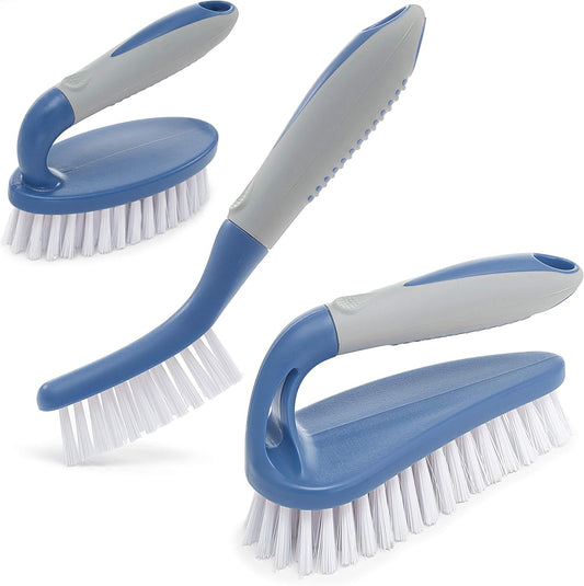 Scrub Brush Set of 3pcs - Cleaning Shower Scrubber with Ergonomic Handle and Durable Bristles