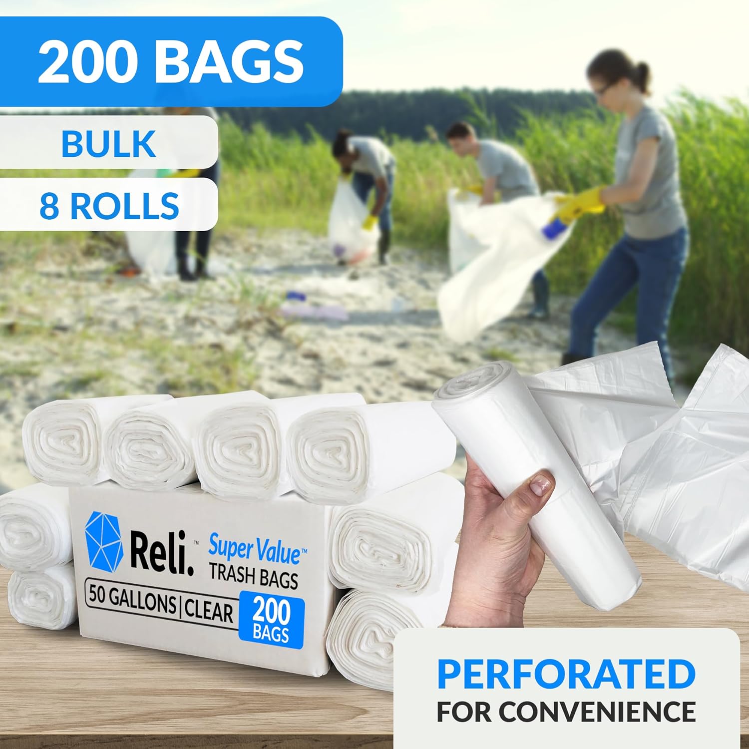 Reli. Premium 50 Gallon Trash Bags | 200 Count | Made in USA | Heavy Duty | Bulk | SuperValue |