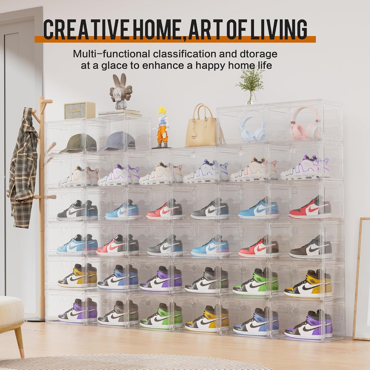 KEFA XL Shoe Storage Box Organizer, 8 Pack Shoe Boxes Clear Plastic Stackable, Sneaker Display Case