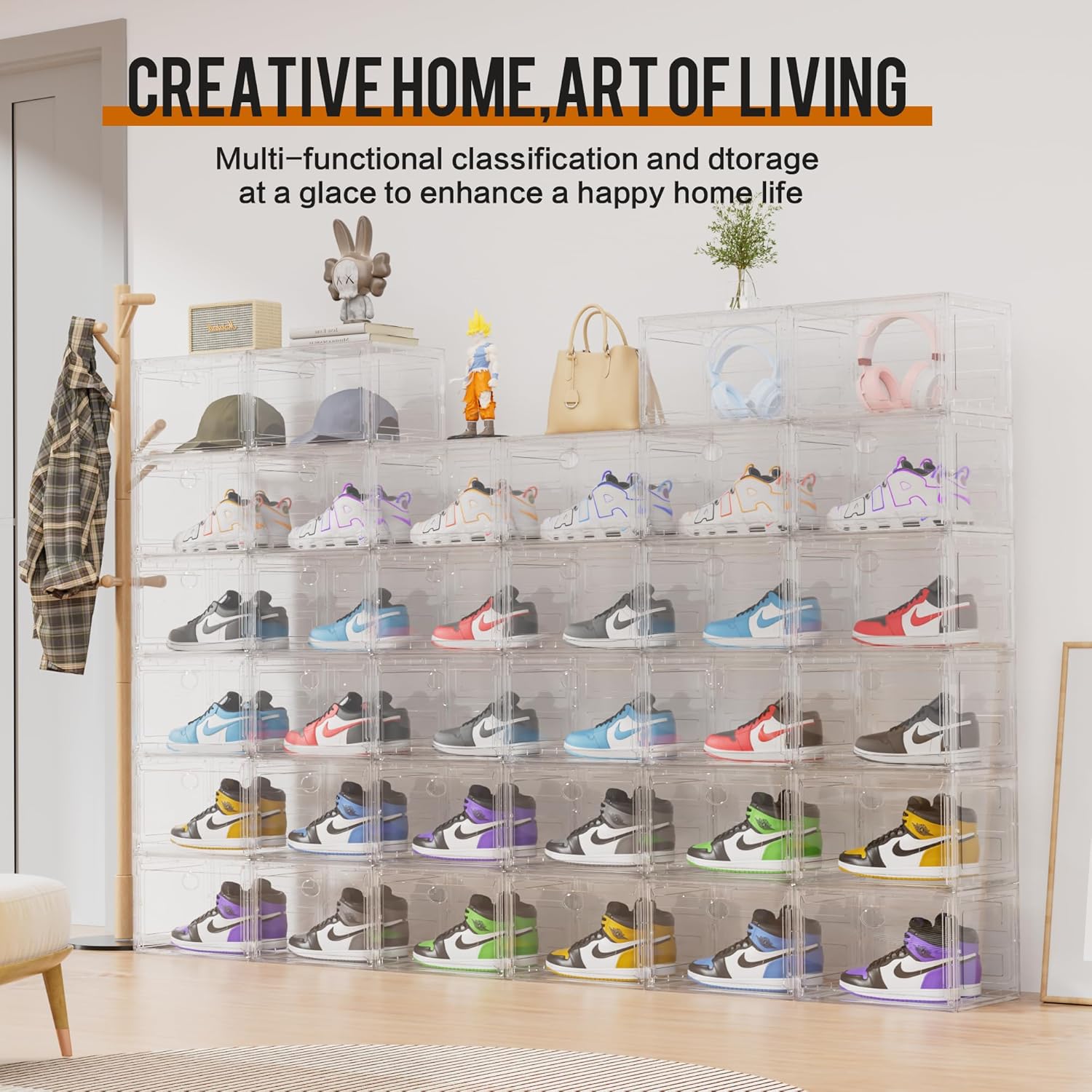 KEFA XL Shoe Storage Box Organizer, 8 Pack Shoe Boxes Clear Plastic Stackable, Sneaker Display Case
