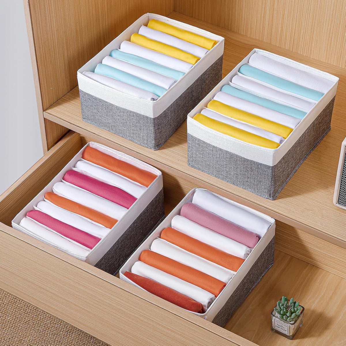 4 Packs T-shirt Drawer Organizers for Clothing,8 Grids Compartment Wardrobe Storage Box, Washable