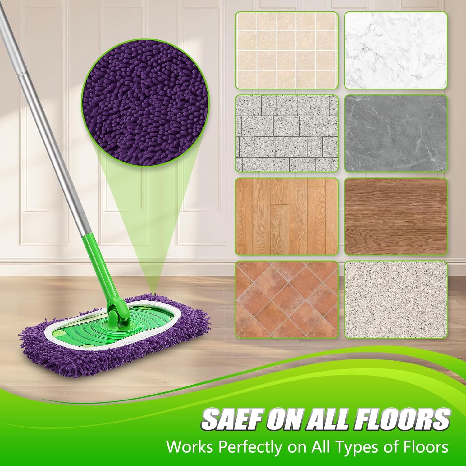 Set of 4 Reusable Microfiber Mop Pads Compatible with Swiffer Sweeper, Dry Sweeping Cloths