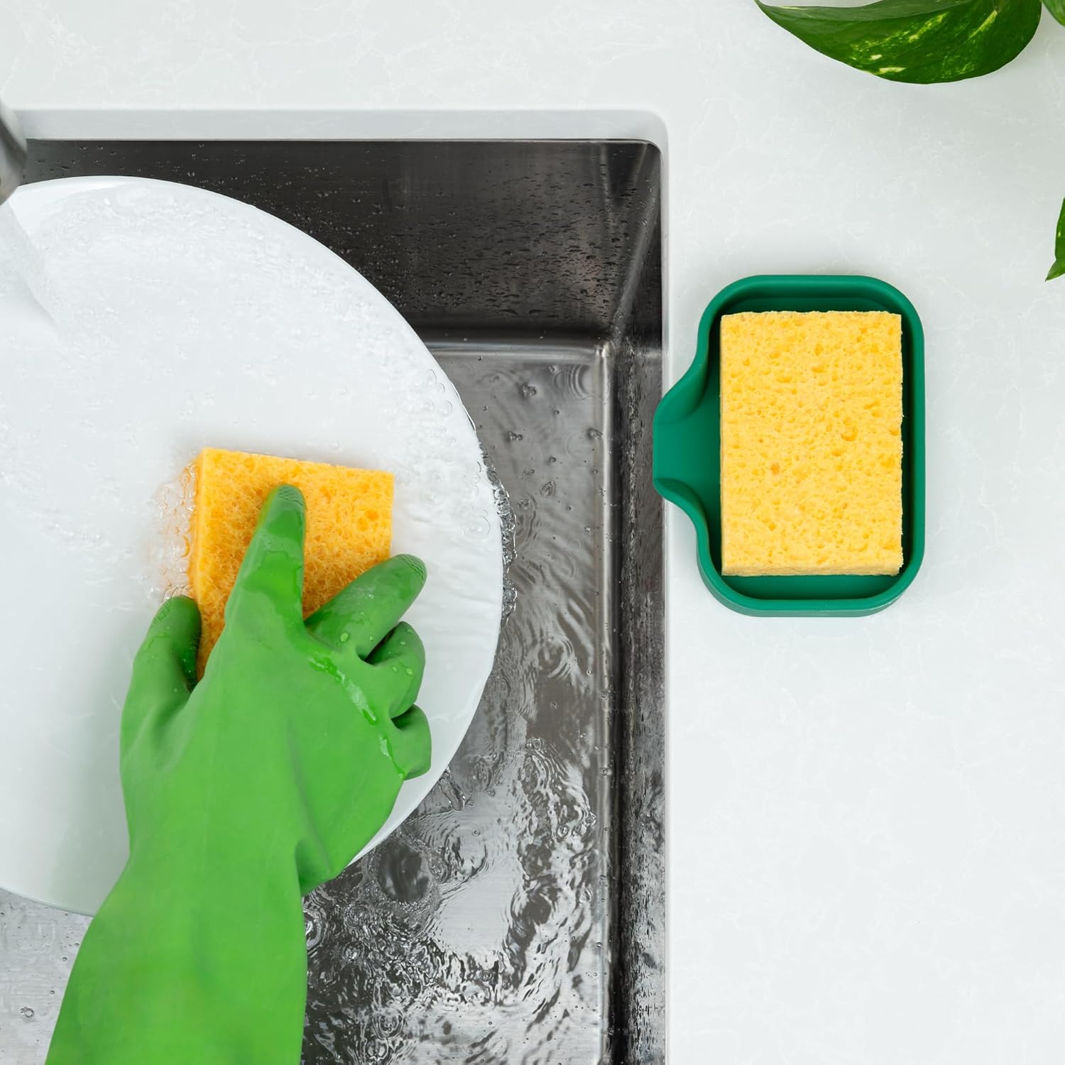 Zulay Kitchen Small Silicone Sponge Holder (4.9x3.3”) – Space-Saving Sink Organizer Tray for