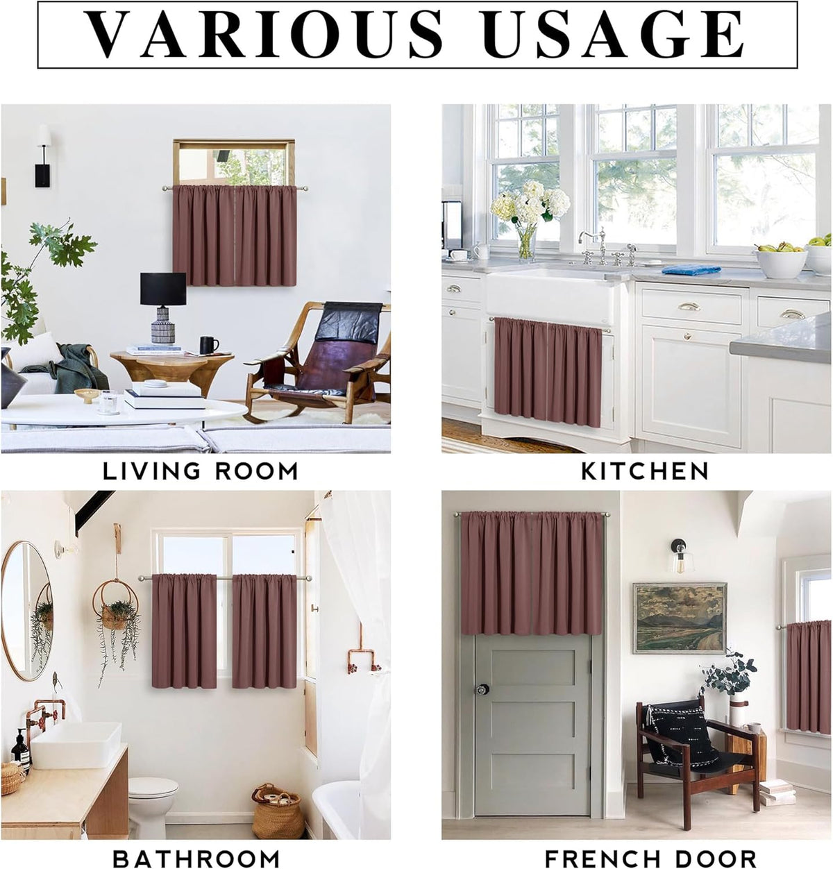 RYB HOME Rod Pocket Blackout Curtains for Bedroom Kitchen Living Room Office Light Block Energy