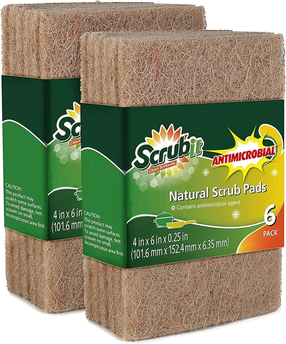 SCRUBIT Natural Scouring Pads (12 Pack) - Eco Friendly Scrubbing Pads for Kitchen Cleaning, Dishes