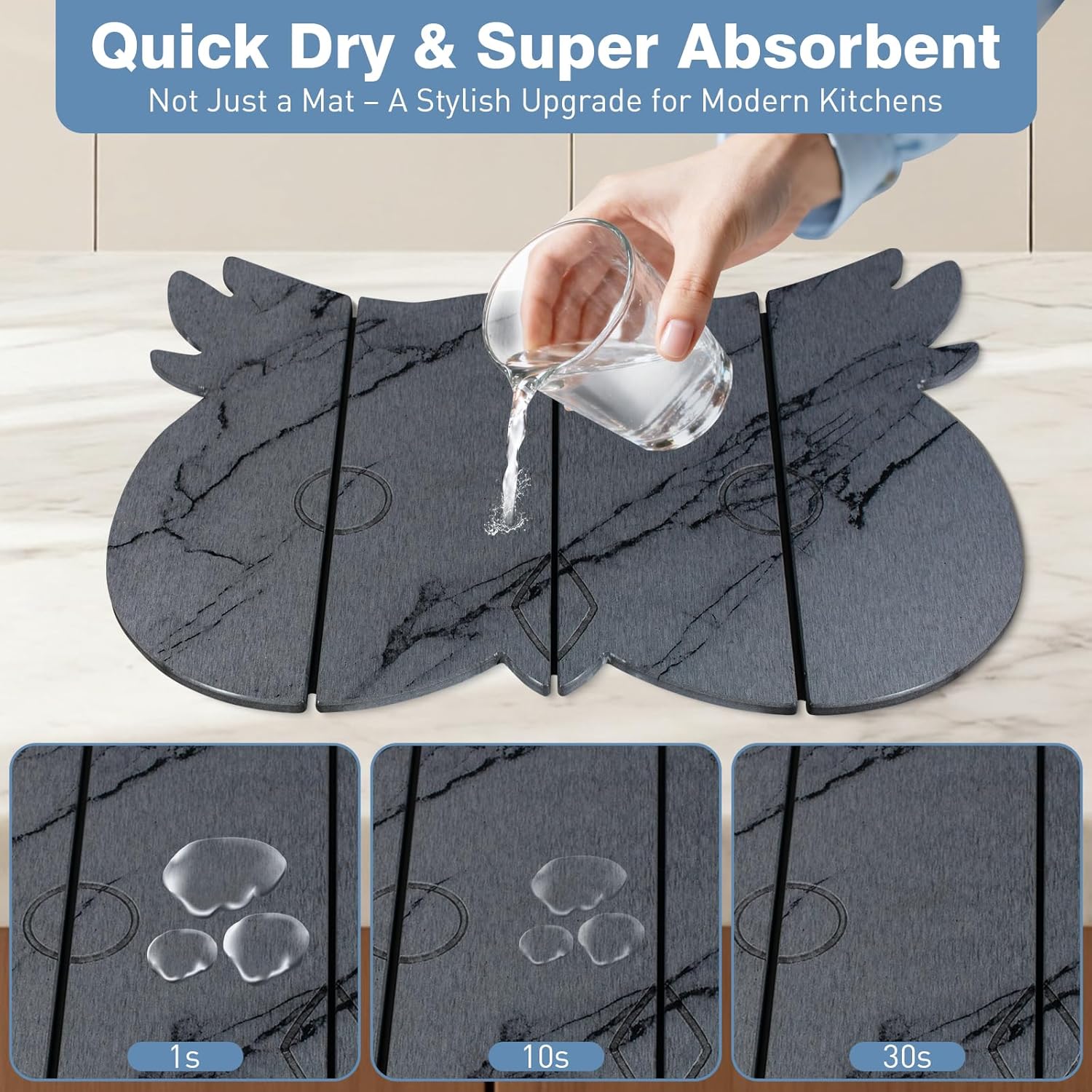 Large Stone Dish Drying Mat for Kitchen Counter,24"(L)×16"(W) Quick Dry Absorbent Diatomaceous