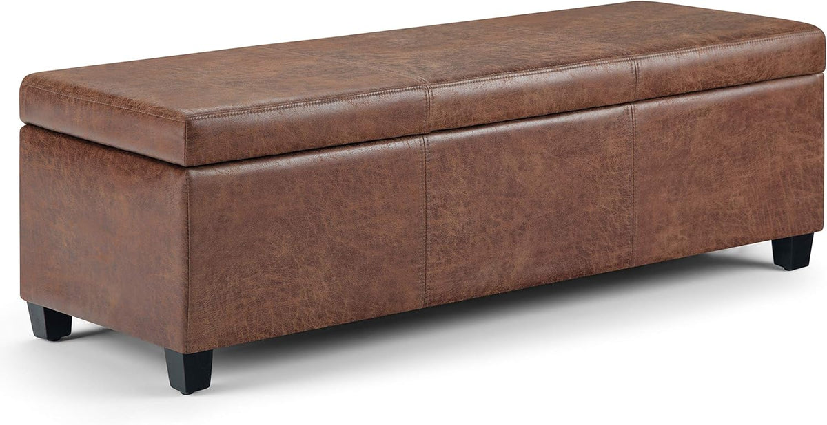 SIMPLIHOME Avalon 48 inch Wide Contemporary Rectangle Storage Ottoman Bench in Distressed Umber