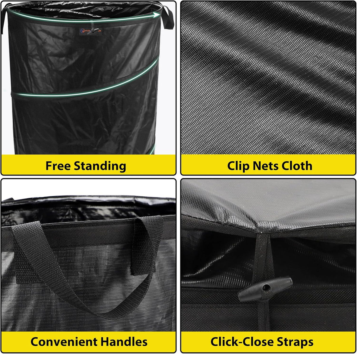 YUDI & GARDEN 45 Gallon Collapsible Garden Bag｜Collapsible Trash Can｜Camping Trash Can,Black,for