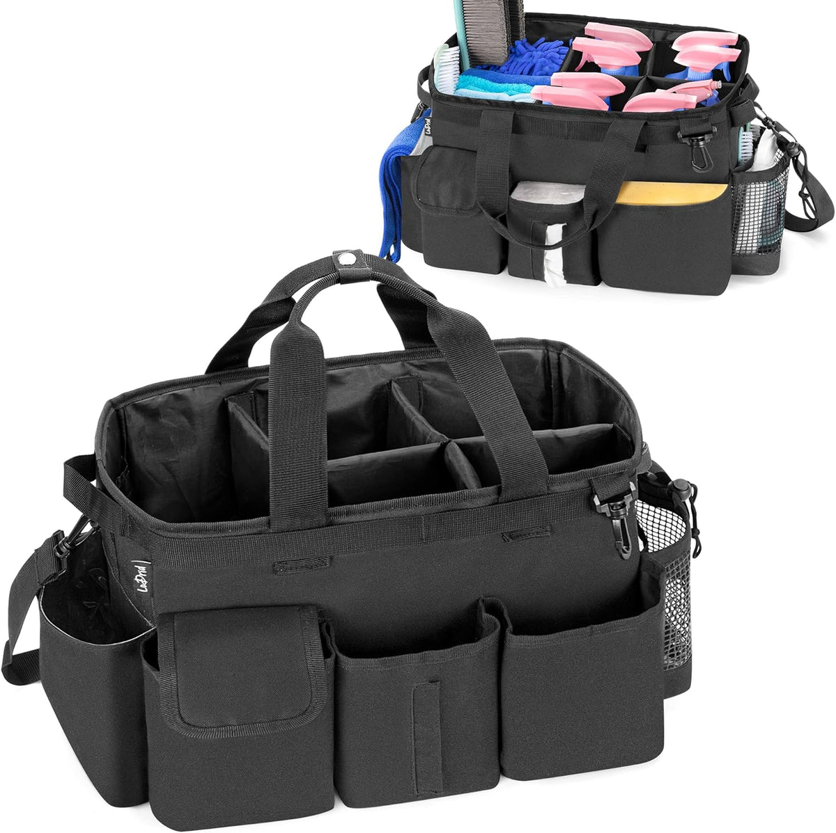 LoDrid Large Wearable Cleaning Caddy Bag with Detachable Divider, Cleaning Supply Tote with