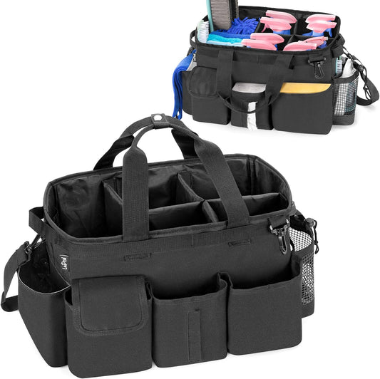 LoDrid Large Wearable Cleaning Caddy Bag with Detachable Divider, Cleaning Supply Tote with