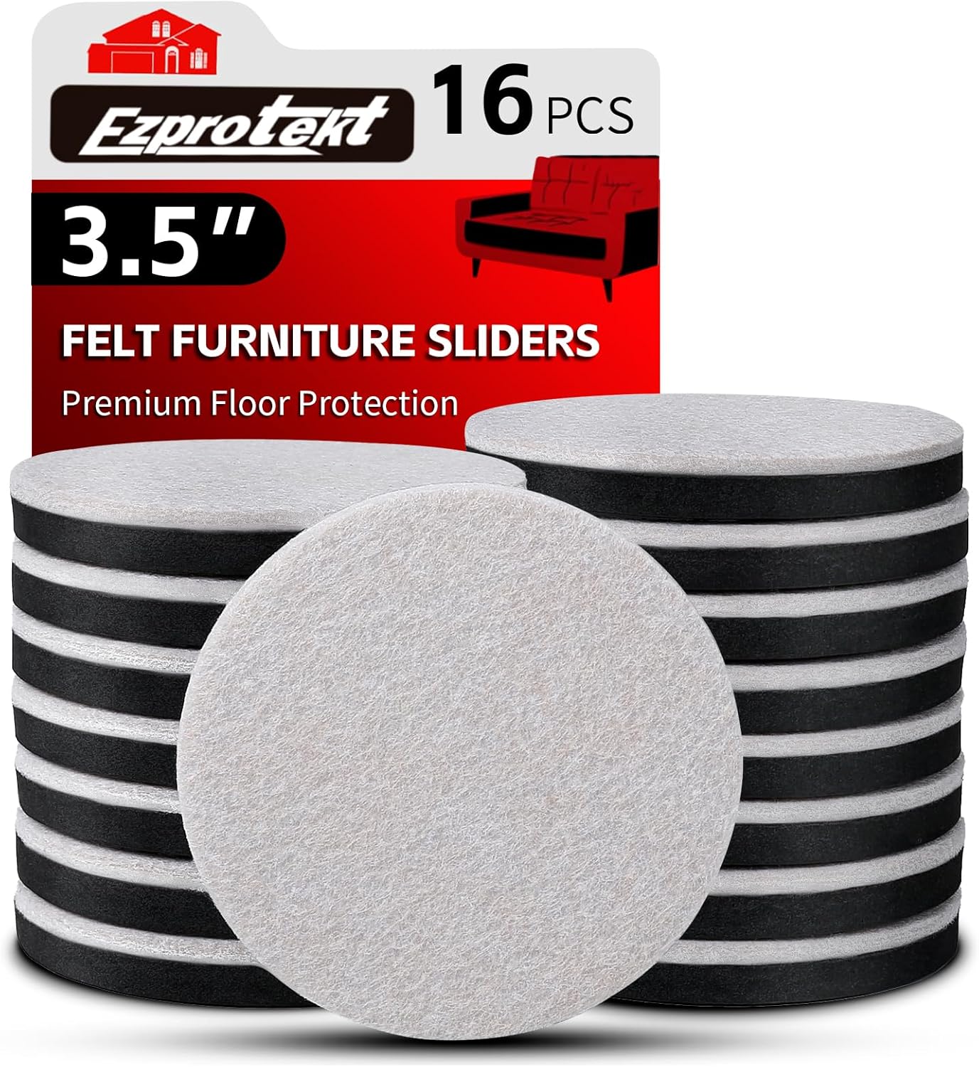 Ezprotekt 3.5" Felt Furniture Movers Sliders for Hardwood & Vinyl Floors, 16 Pcs Round Reusable