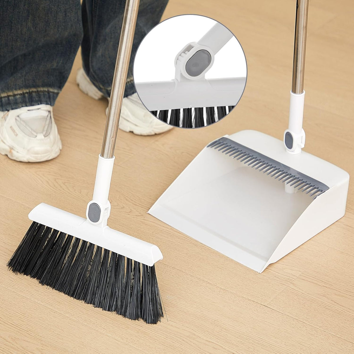 Suclain 4 Set 8 Pcs Broom and Dustpan Set 47 Inch Long Handle Brooms for Sweeping Indoor Household