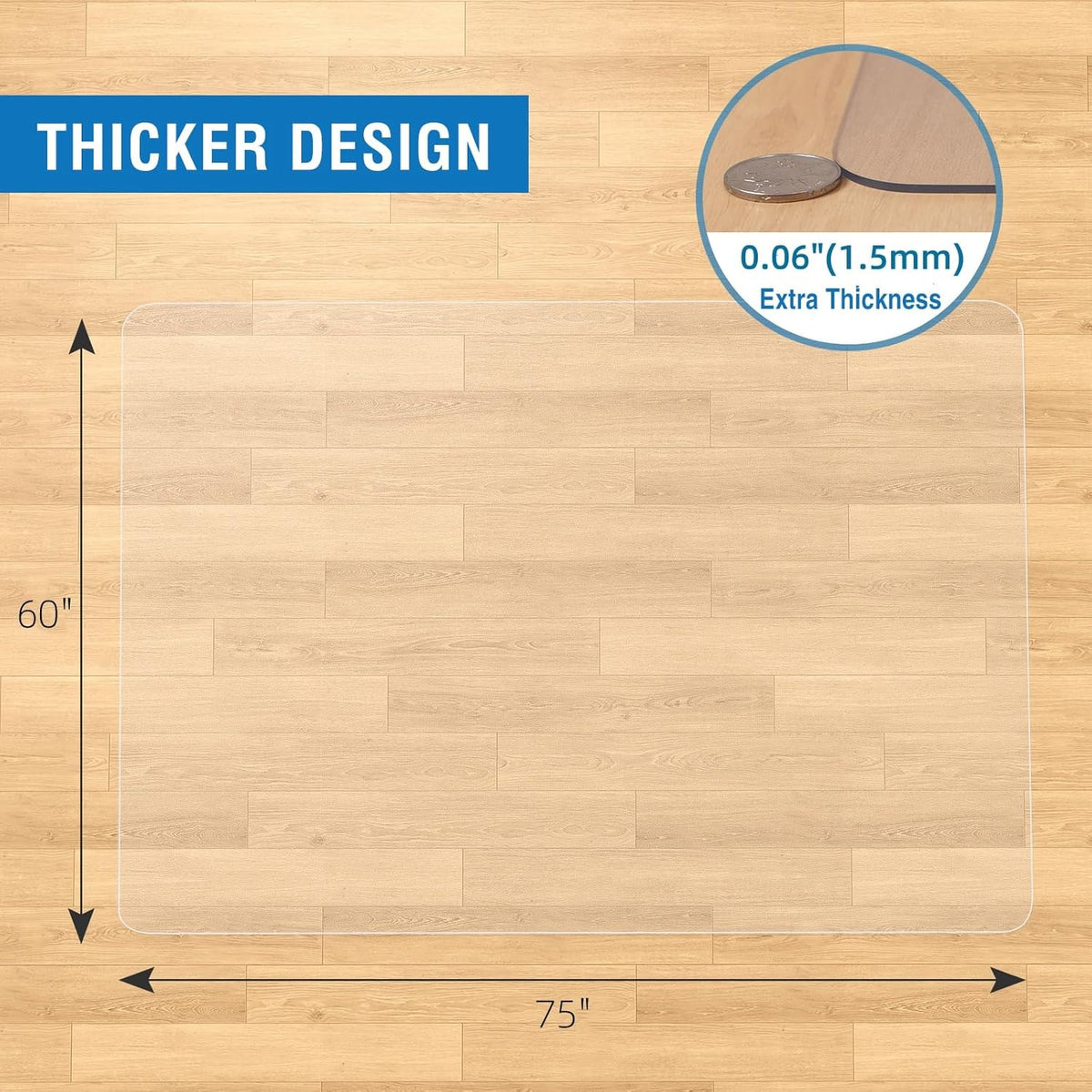 Clear Chair Mat, 75" x 60" Large Chair Mat for Hard Floors, Easy Glide Desk Mat for Rolling Chair
