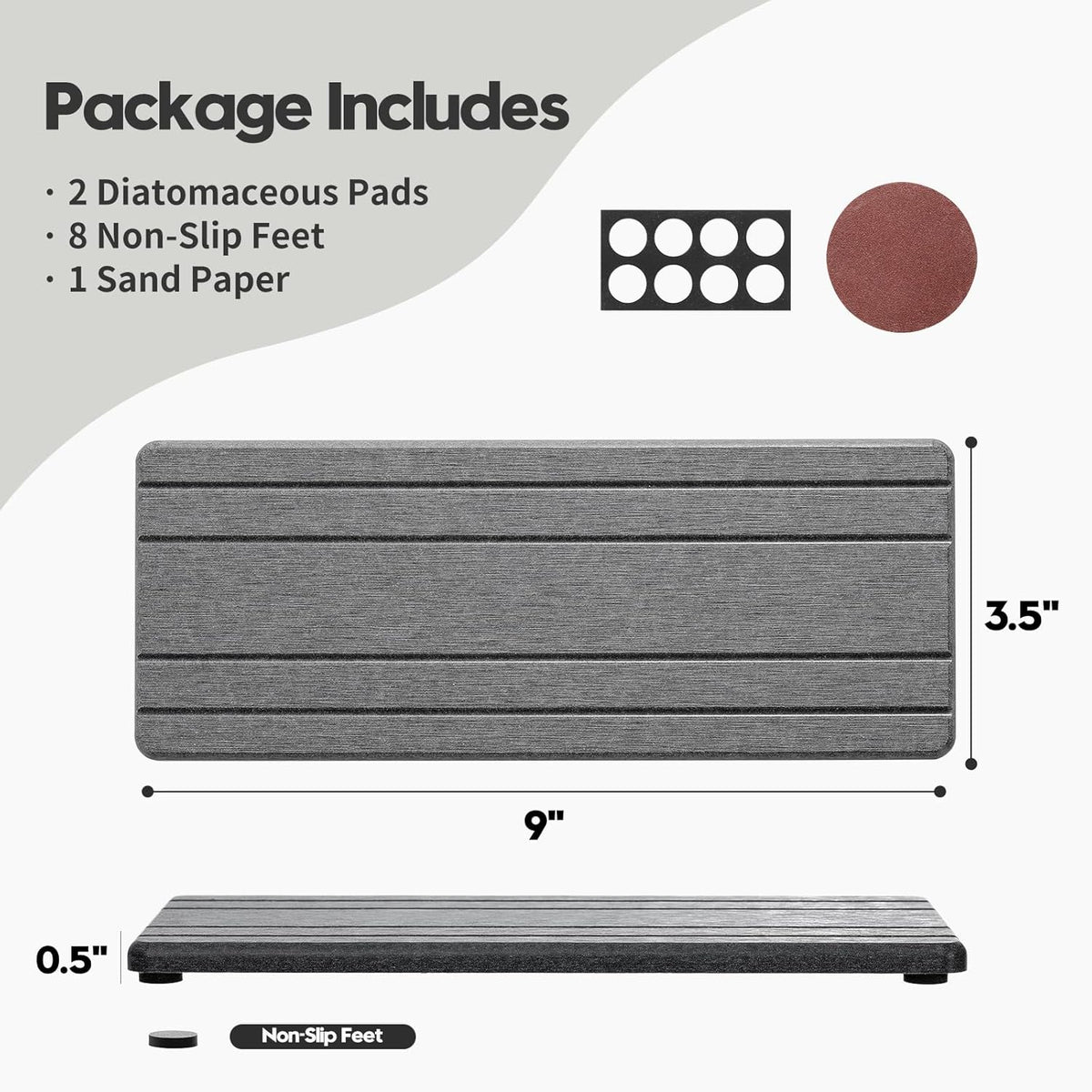 2PCS Diatomite Quick Stone Drying Tray Mat For Bathroom & Kitchen Counter, Instant Dry Water