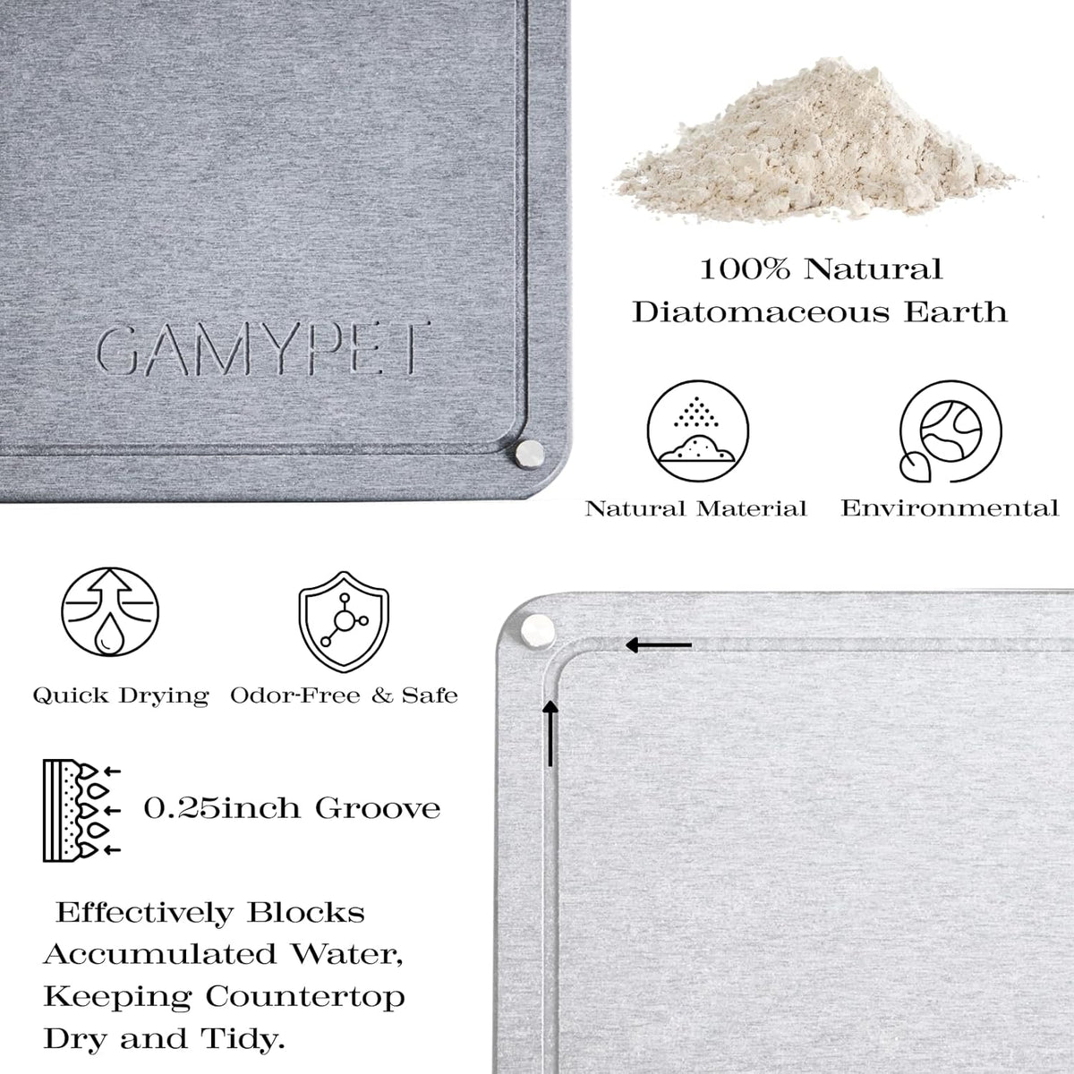 Stone Dish Drying Mat 24"×16" Large Diatomaceous Earth Dishes Quick Dry Pad for Kitchen Counter
