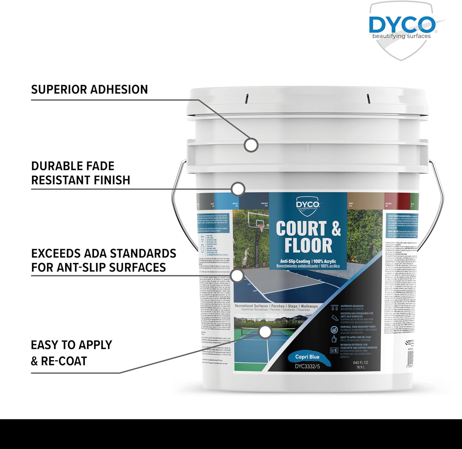 DYCO Court & Floor Anti-Slip Coating - Slip-Resistant Pavement, Cement & Concrete Paint for