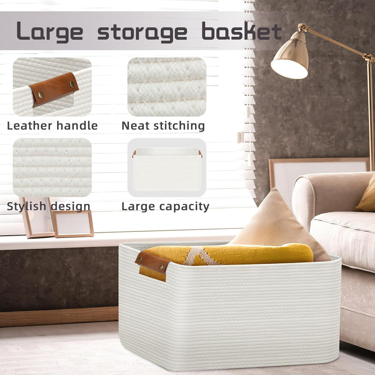 Large Collapsible Laundry Basket, Clothes Hamper for Blanket, Toy, Towels, Woven Baskets for