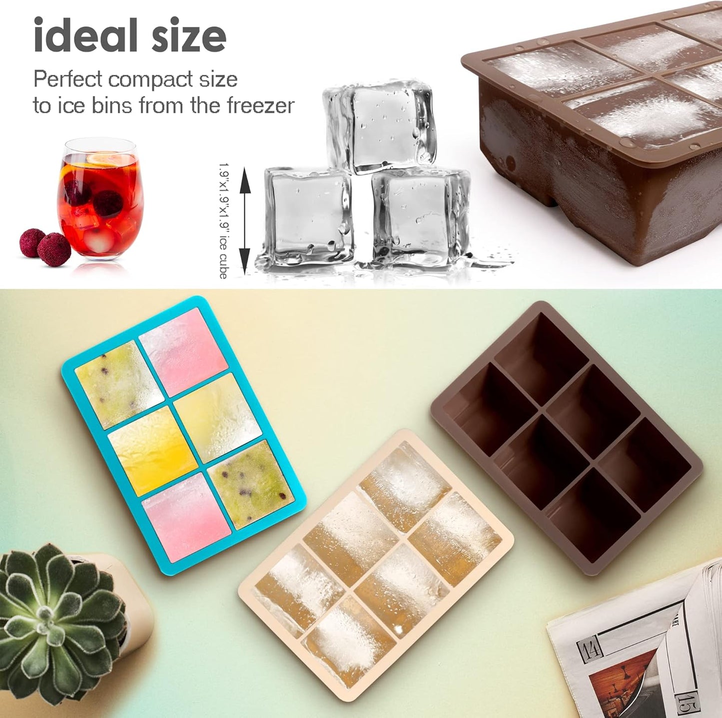 Silicone Ice Cube Trays 3 Pack - Large Size Silicone Ice Cube Molds with Leak Proof Removable Lid