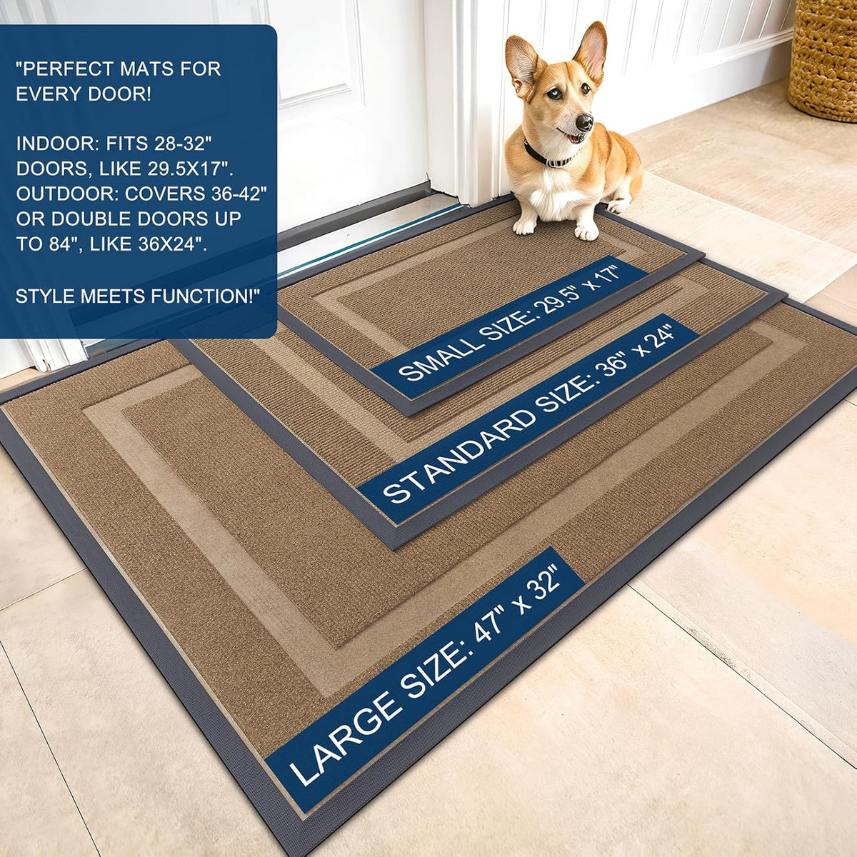 OLANLY Front Door Mat Indoor Outdoor Entrance, Waterproof All-Season, All-Weather Doormat, Sturdy