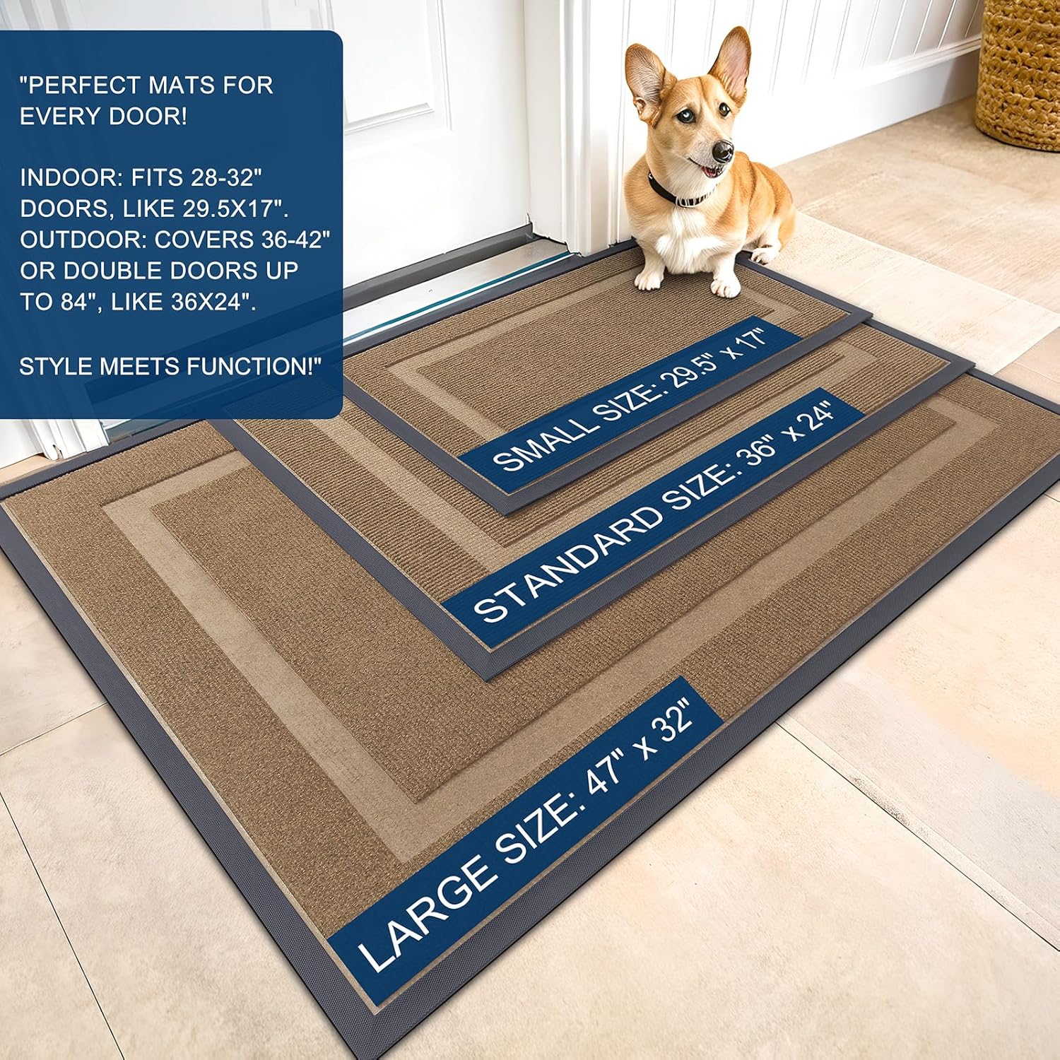 OLANLY Front Door Mat Indoor Outdoor Entrance, Waterproof All-Season, All-Weather Doormat, Sturdy