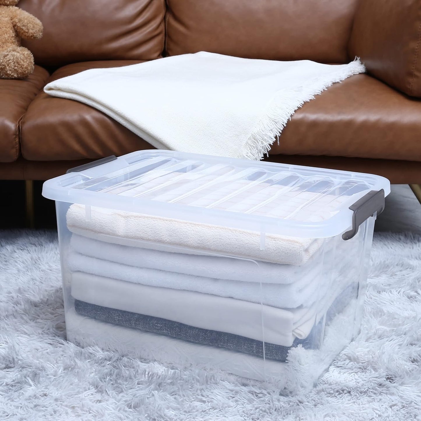 Citylife 6 Packs 44.4 QT Plastic Storage Bins with Lids Large Stackable Storage Containers for
