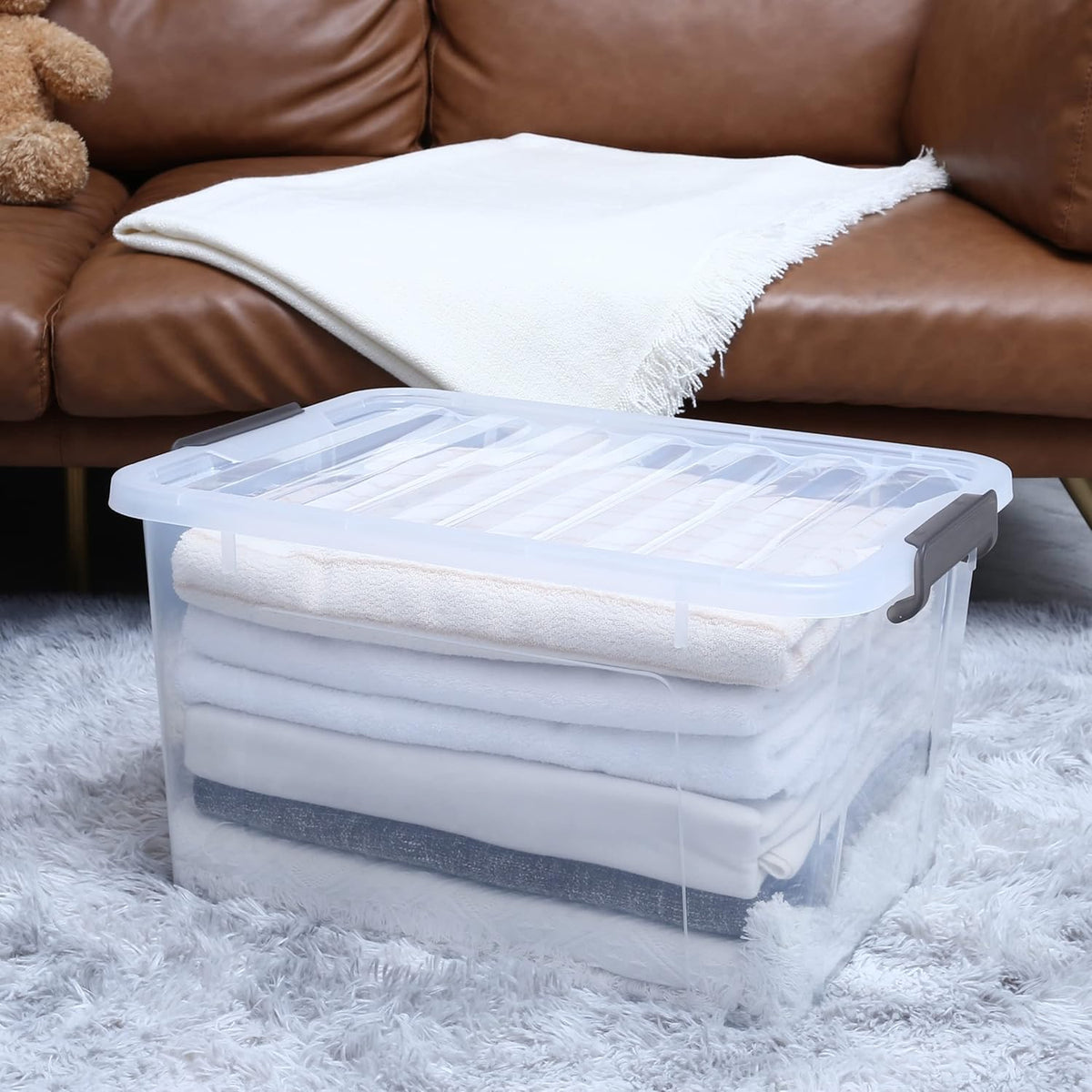 Citylife 6 Packs 44.4 QT Plastic Storage Bins with Lids Large Stackable Storage Containers for